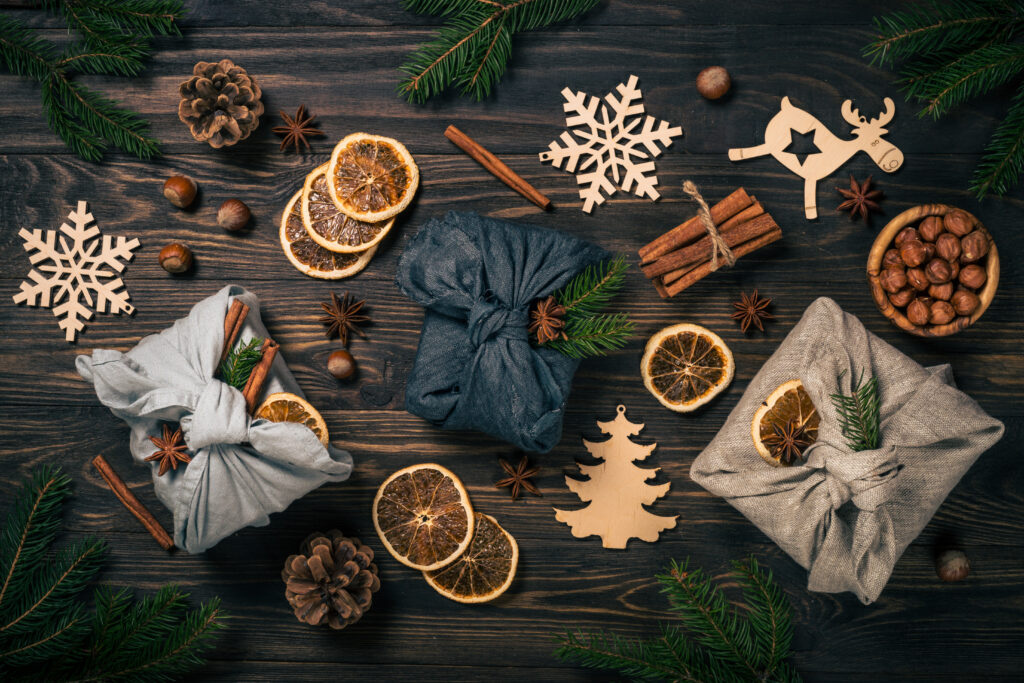 Eco-friendly Christmas decorations and packaging for gifts