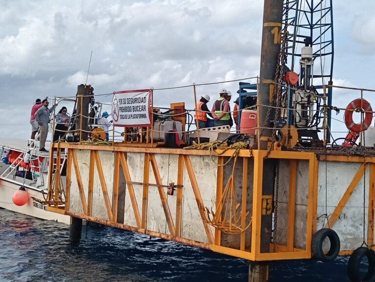 pier construction platform on Villa Blanca Reef