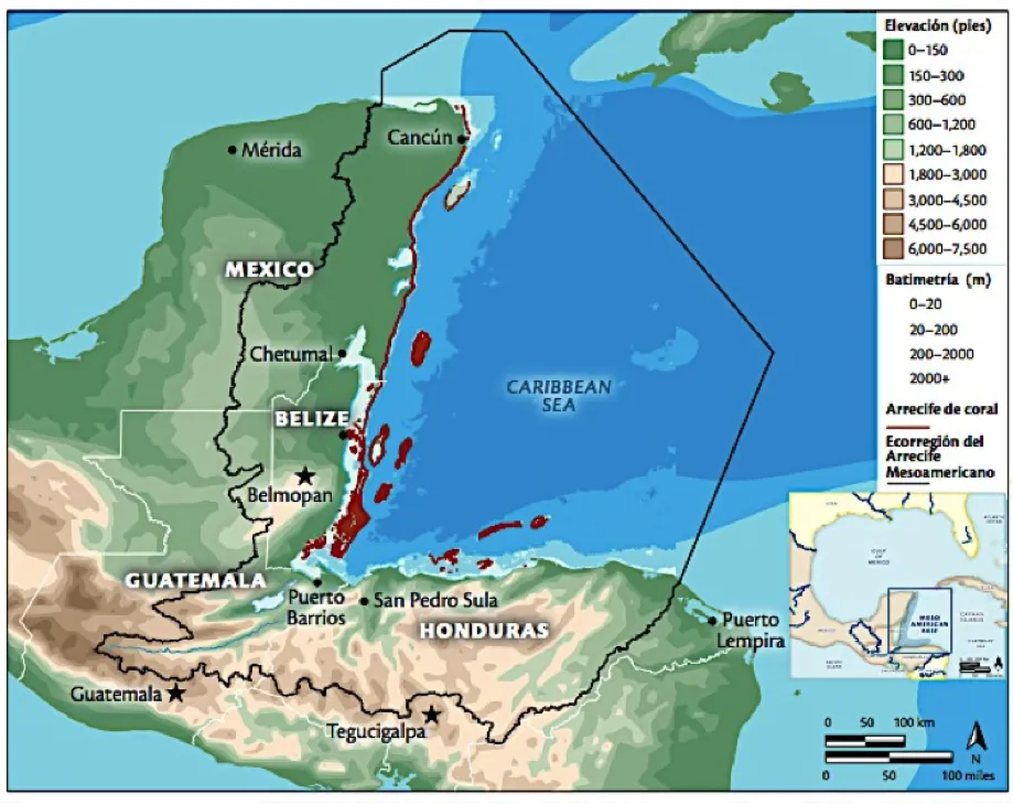 map of mesoamerican reef